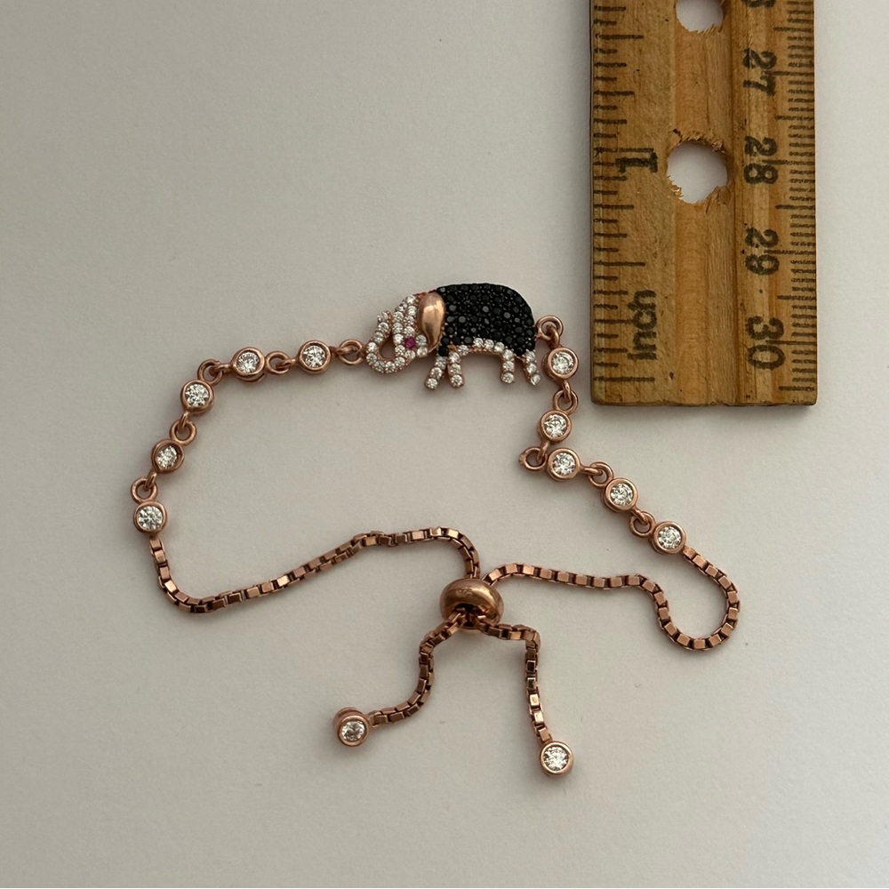 🐘925 Sterling silver elephant cz stones bracelet 14K rose gold plated - Picture 2 of 4